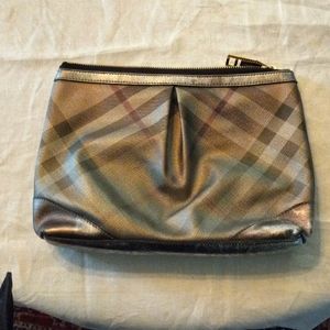 BURBERRY XL Distressed Smoked Silver & Tartan Clutch